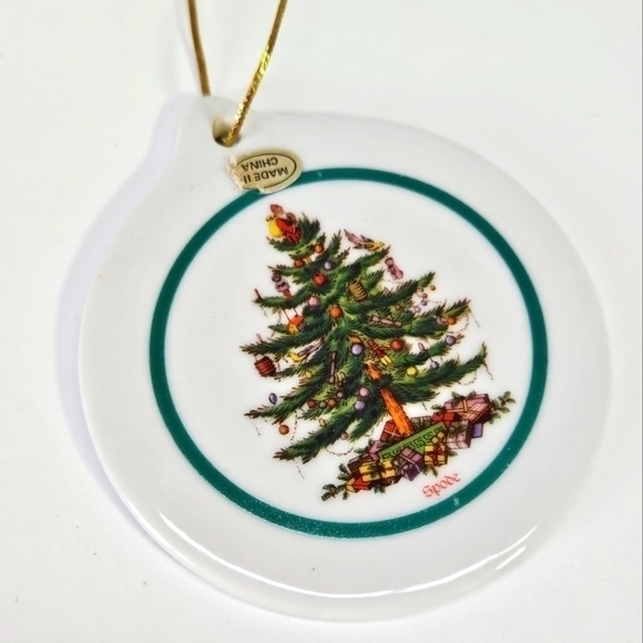 VINTAGE Spode Porcelain Christmas Tree Double-Sided Round Flat Holiday Ornament - Picture 2 of 3